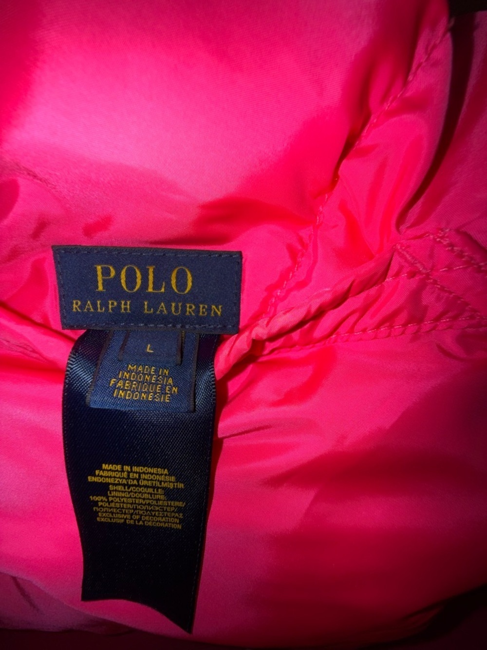 Polo by Ralph Lauren Hot Pink/Navy Quilted reversible Vest. Kids size L - Picture 4 of 9